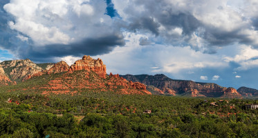 Aerial view of the red rocks in Sedona, AZ