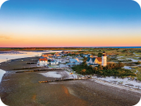 aerial view of the beach during sunset