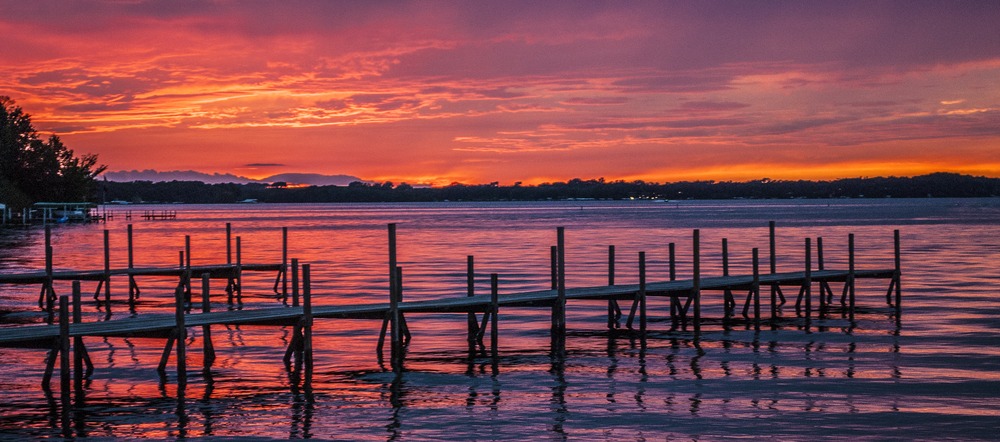 A stunning sunset on Lake Okoboji in Spirit Lake, Iowa