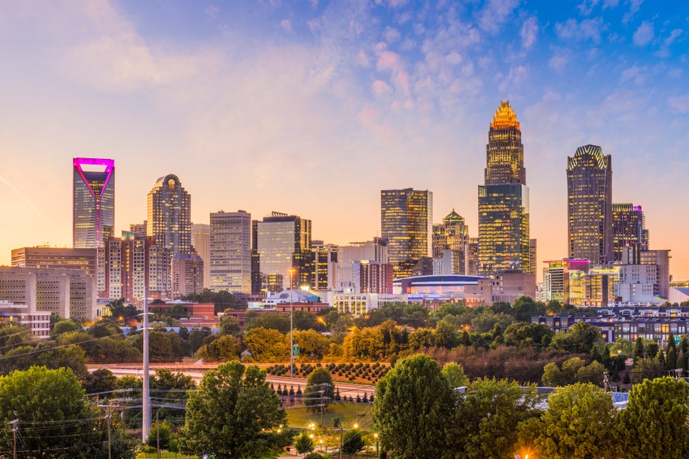 A beautiful skyline near sunset while enjoying a romantic getaway in Charlotte NC