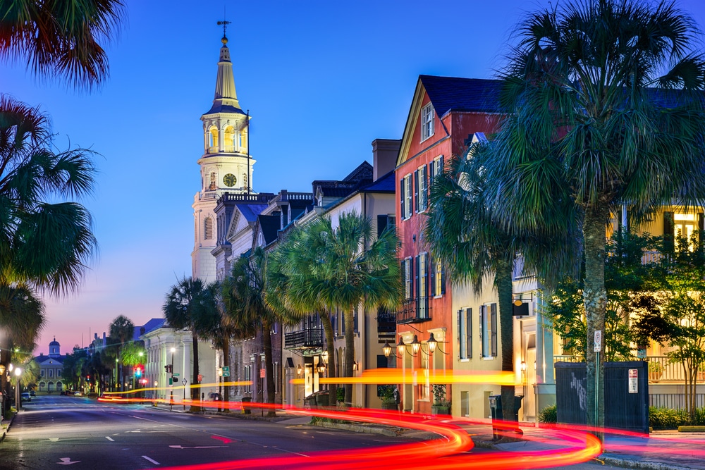 The brightly colored buildings