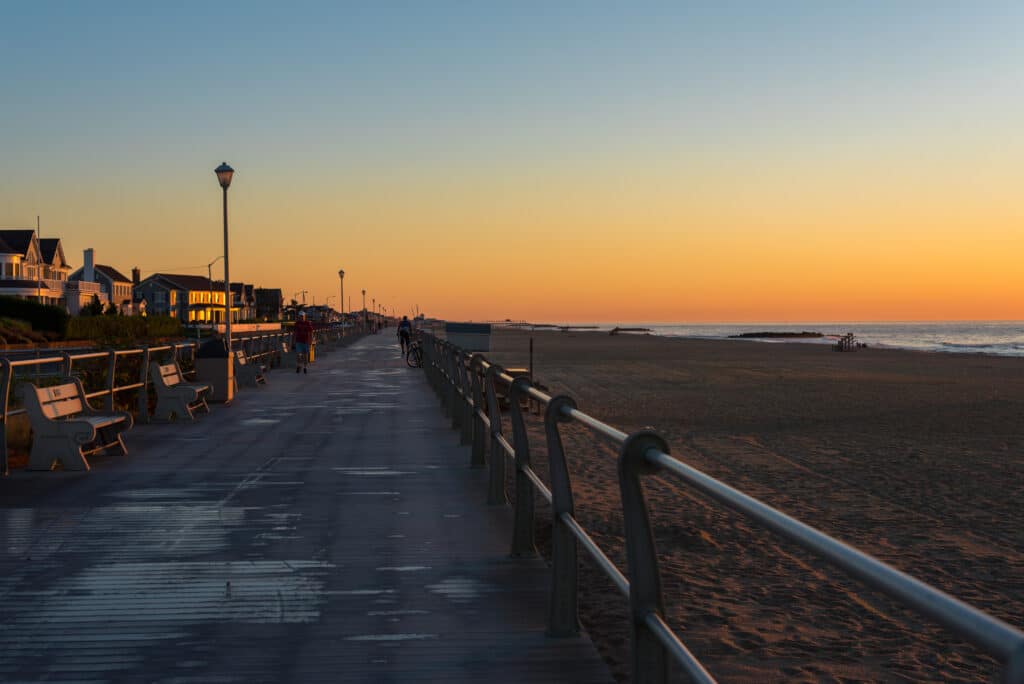 The beautiful boardwalk in Spring Lake, NJ at sunset