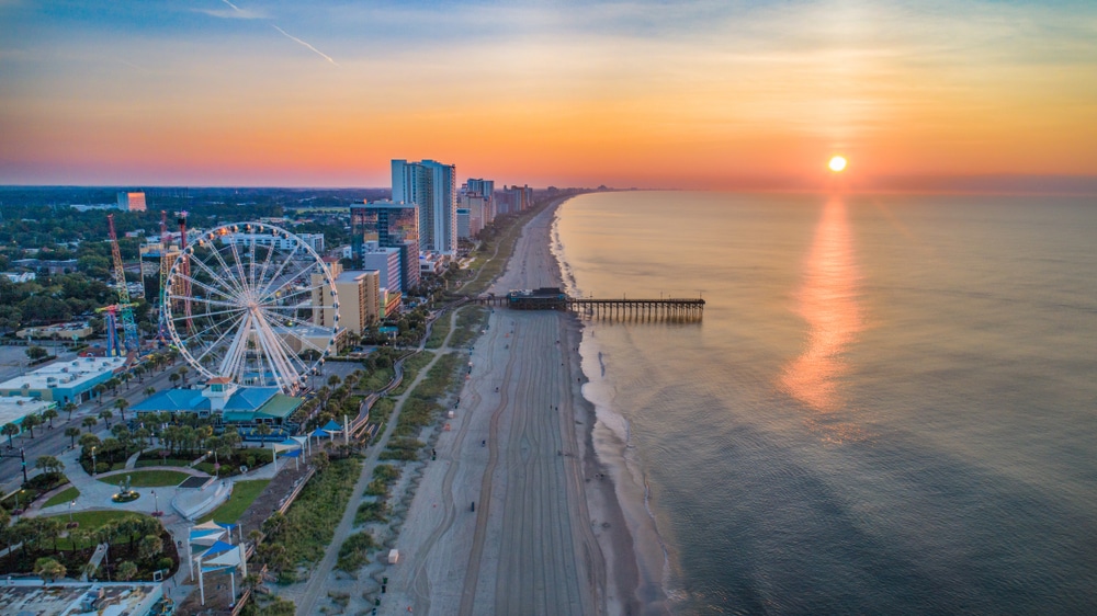 The beach and boardwalk in Myrtle Beach near Conway SC, one of the best places to stay in South Carolina